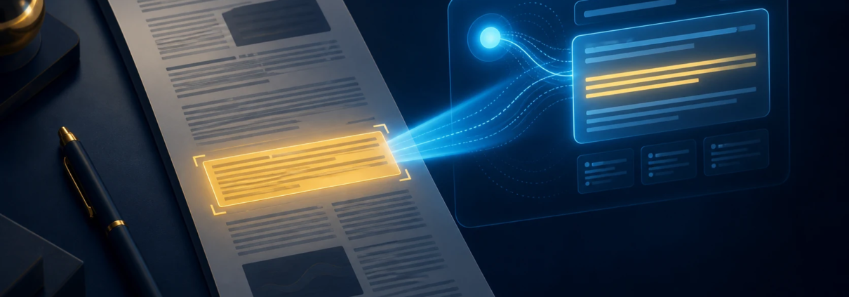 Passage précis surligné dans une page analysée par une interface de recherche IA