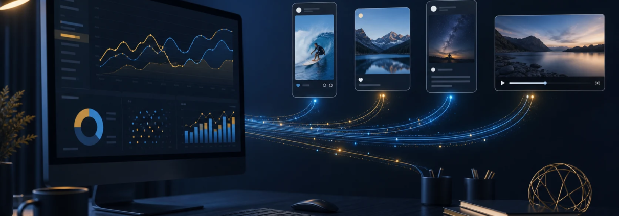 Tableau de mesure reliant recherche Google, vidéo et publications sociales