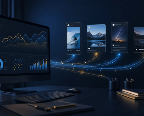Tableau de mesure reliant recherche Google, vidéo et publications sociales